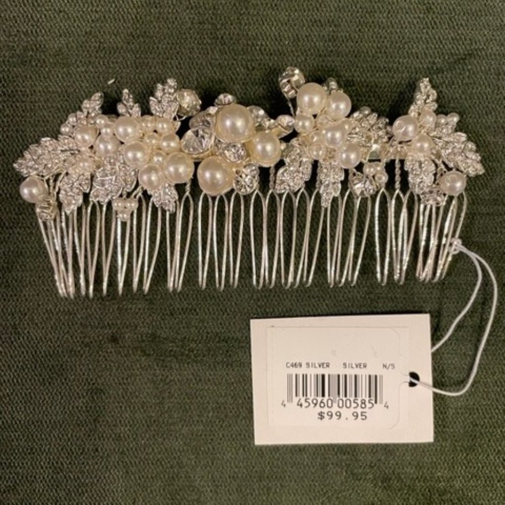 David's Bridal Pearl and Crystal Leaf Bridal Comb